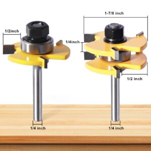 Tongue and Groove Router Bit Set of 2 Pieces,Router Bits 1/4 Shank,3 Teeth Adjustable T Shape Wood Milling Cutter,Router Bits,Lock Miter Router Bit,Shank Router Bit,Tongue and Groove Router Bit