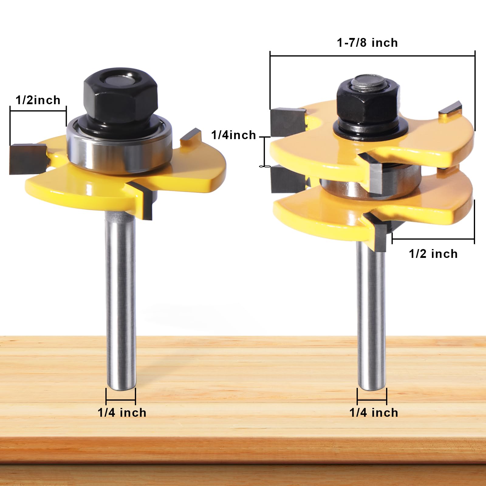 Tongue and Groove Router Bit Set of 2 Pieces,Router Bits 1/4 Shank,3 Teeth Adjustable T Shape Wood Milling Cutter,Router Bits,Lock Miter Router Bit,Shank Router Bit,Tongue and Groove Router Bit