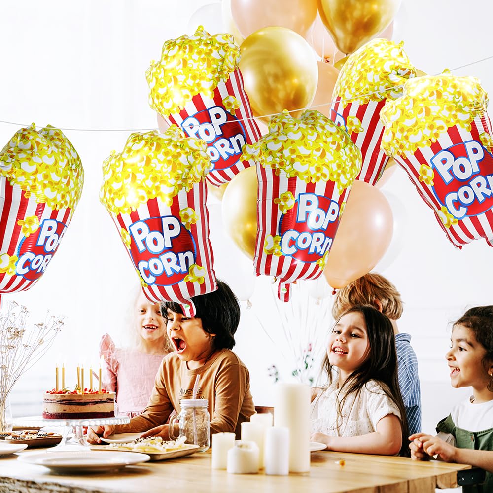 Big Popcorn Balloon Movie Night Party Decoration Carnival Circus Party Supplies, 6 Pack Cartoon Movie Popcorn Balloons Food Mylar Balloons For Happy Birthday Baby Shower Bridal Wedding Supplies