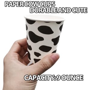 EaciTown 30 Pcs Cow Cups Cowgirl Cups Cow Print Paper Cups Cow Party Favors Cowgirl Baby Shower Decorations Farm Birthday Party Supplies, 9 OZ, Black/White