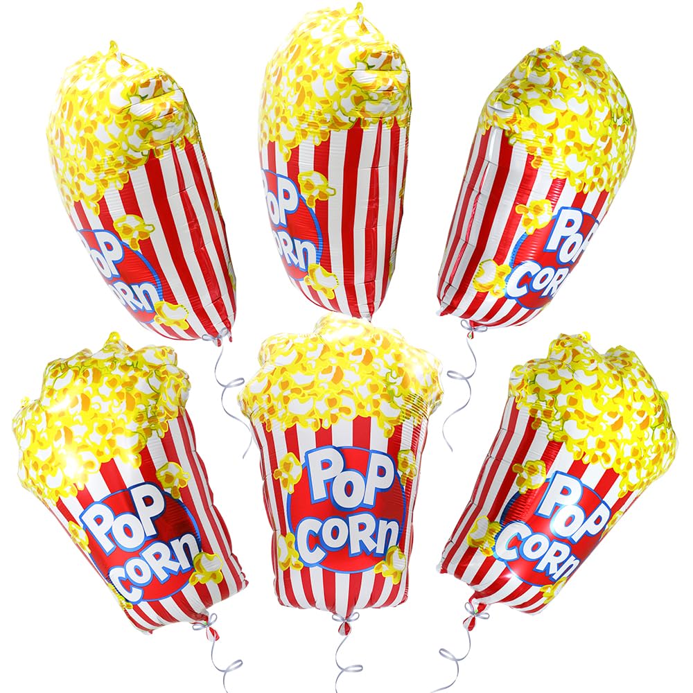 Big Popcorn Balloon Movie Night Party Decoration Carnival Circus Party Supplies, 6 Pack Cartoon Movie Popcorn Balloons Food Mylar Balloons For Happy Birthday Baby Shower Bridal Wedding Supplies