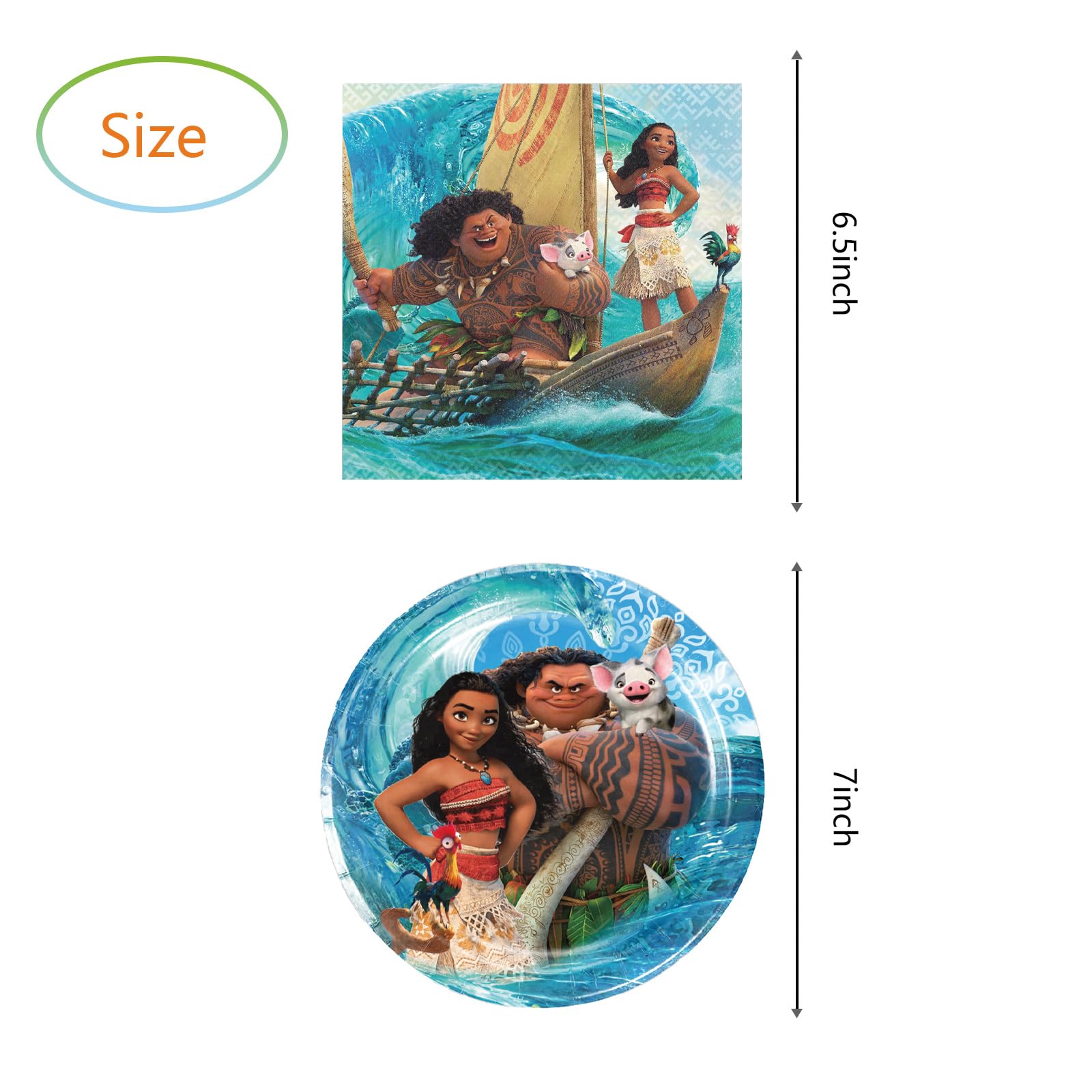 Birthday Party Supplies for Moana, Include 20 Plates and 20 Napkins, for Moana Theme Birthday Party Decorations