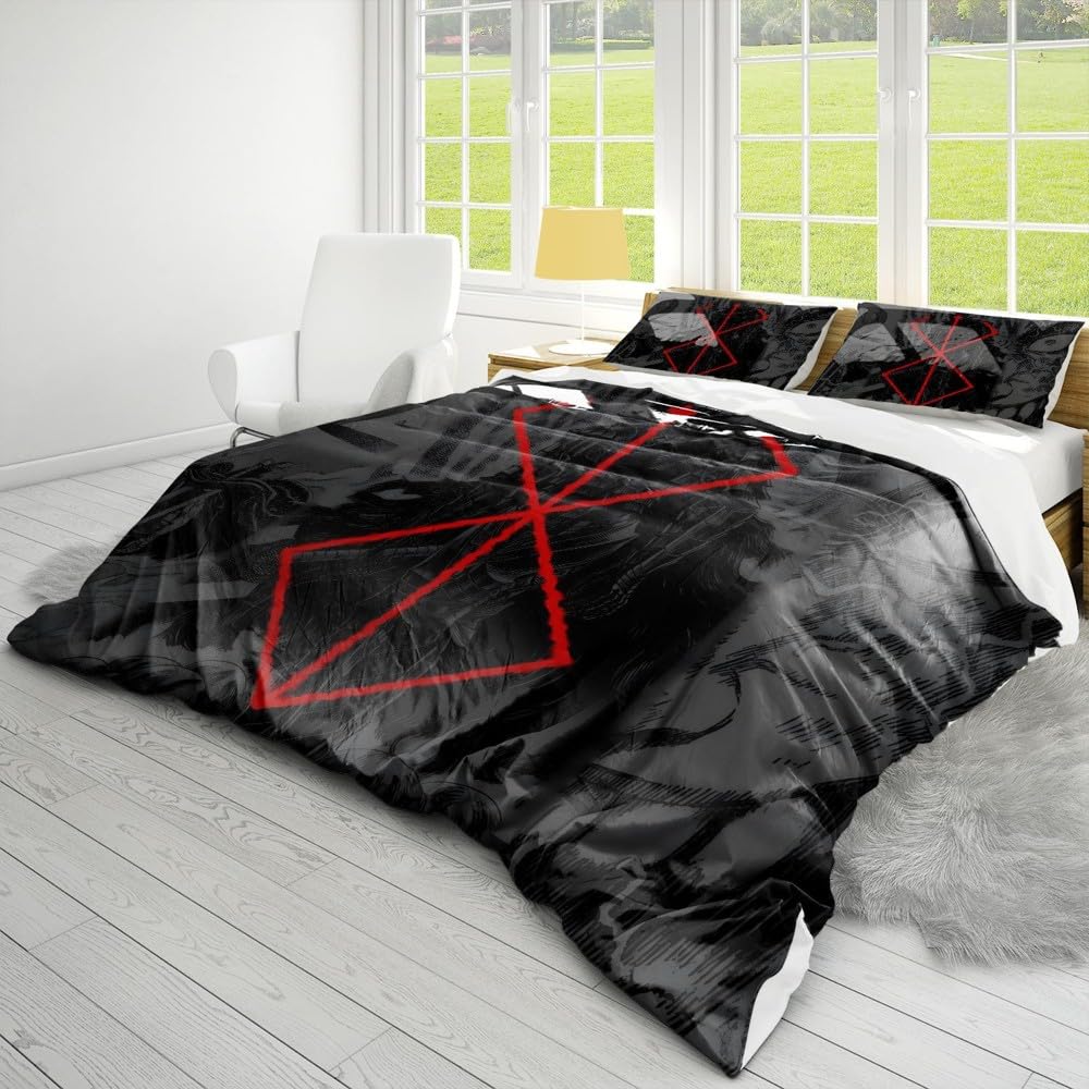 NEWAKI Berserk Guts Anime Duvet Cover Soft 3D Printed Bedding Set with Comforter Cover 3 Piece Set Includes 2 Pillowcases and 1 Duvet Cover Machine Washable (07,Queen (90"x90"))