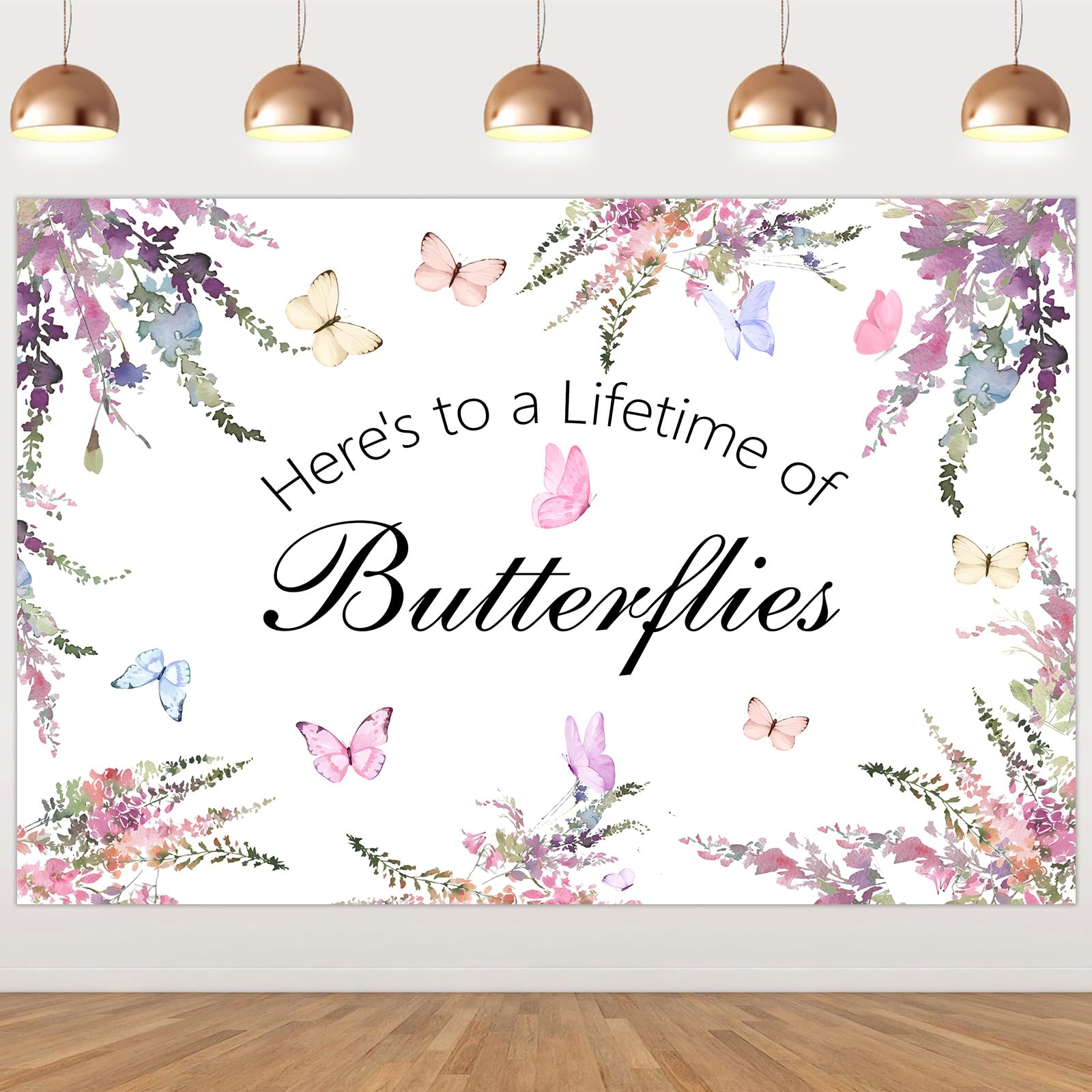 Wonmelody Butterfly Bridal Shower Backdrop Banner 7 * 5ft Lifetime of Butterflies Backdrop Butterfly Bride Shower Decorations Butterfly Floral Bridal Shower Banner for Bachelorette Wedding Engagement