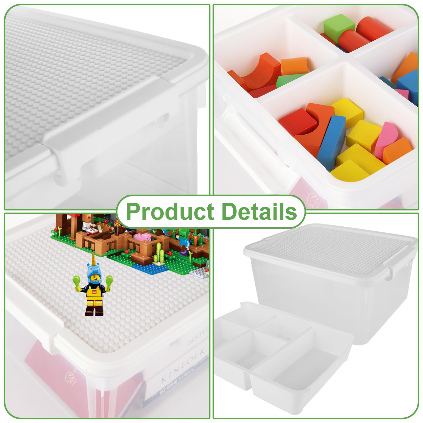 ACXFOND Plastic Storage Box with Removable Tray White Craft Organizers and Storage 17 QT Storage Containers for Arts and Crafts Supplies, Kids Building Blocks, Stationery, Lego,Sewing Kit