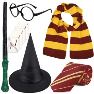 17pcs wizard party favors magic wand hat glasses frame magic scarf tie tattoo for birthday halloween party cosplay costume dress up accessories