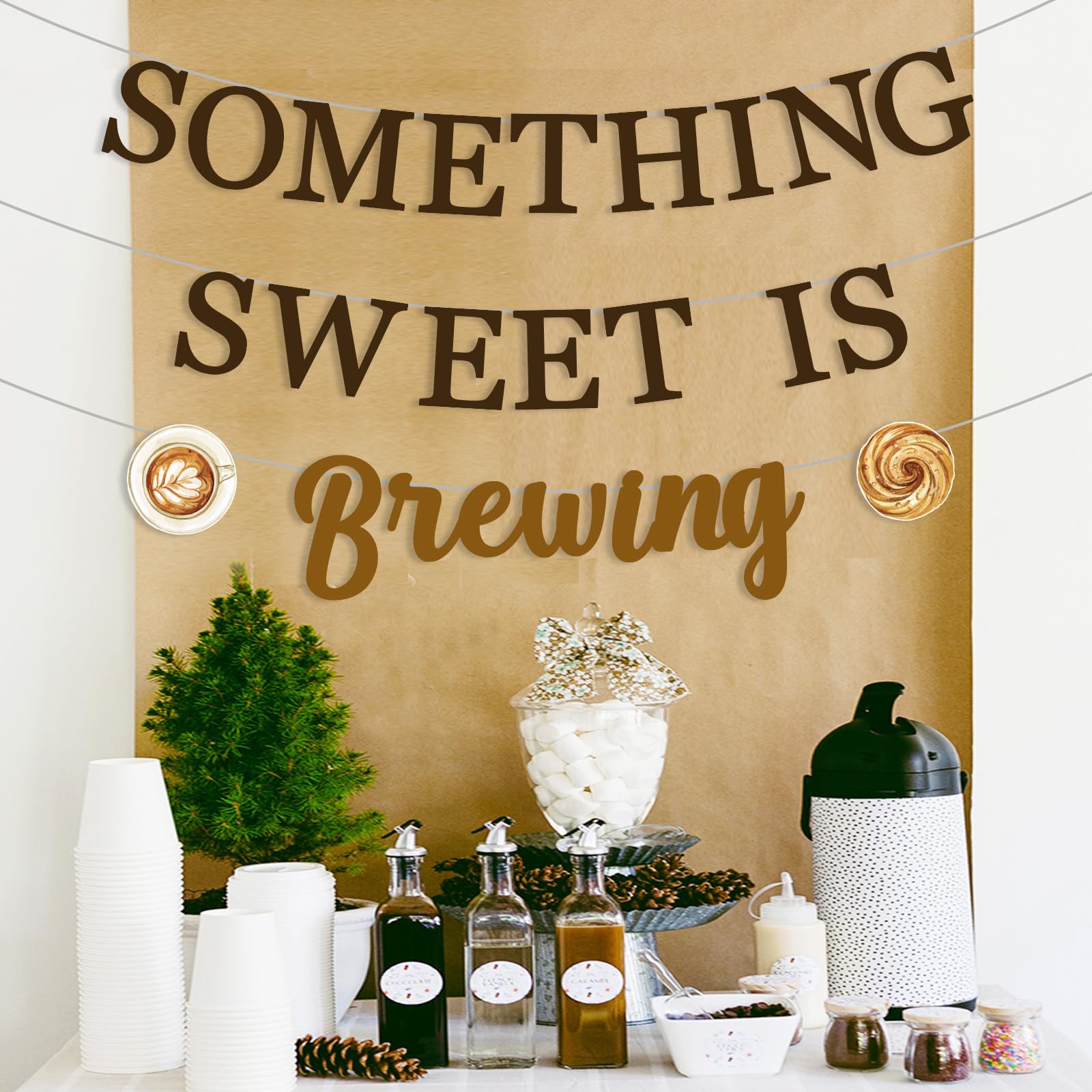 Jollyboom Coffee Baby Shower Decoration Banner, Something Sweet Is Brewing Banner Brunch Tea Baby Shower Decoration for Coffee Theme Baby Shower Gender Reveal Party