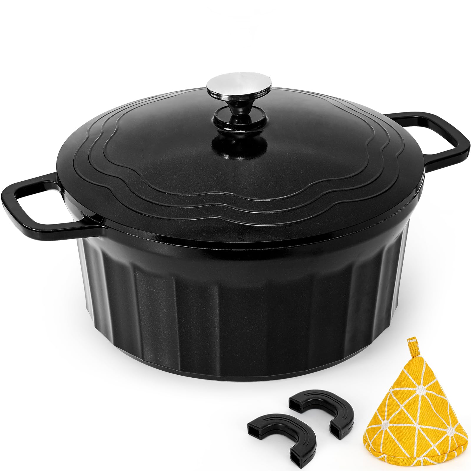 Dutch Oven Pot with Lid, 6.5 Quart Enameled Cast Aluminum Non-Stick Lightweight Pot for Braising, Baking and More, Oven Safe up to 446° F, Works on All Stovetops