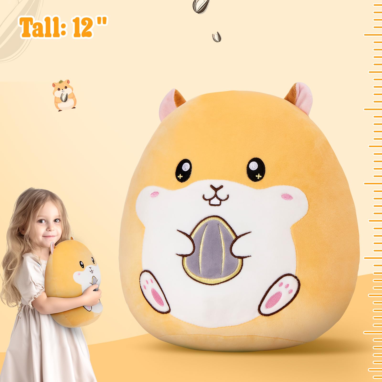 CozyWorld 12" Hamster Plush Pillow Stuffed Animal Cute Hamster Plush Toy, Super Soft Cartoon Hugging Toy Gifts for Bedding, Kids Sleeping Kawaii Pillow