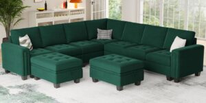 belffin oversized velvet modular 8-seat sectional sofa set with storage ottoman u shaped couch set modular sectional convertible sofa couch with reversible chaise corner sofa couch set green