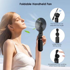 4 IN 1 Portable Handheld Fan,Personal Foldable Pocket Fan with Power Bank, USB Rechargeable Hand Fan with Flashlight,Small Table Fan, Mini Desk Lamp,Birthday Gifts for Men Women Mom Dad (Black)