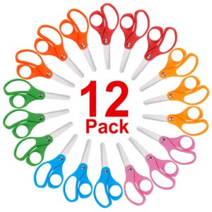 12 packs kids scissors, scissors for school, safety scissors, blunt tip scissors, 5 inch school student blunt tip kids craft scissors, safety comfort grip for children cutting paper