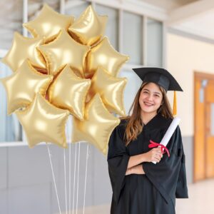 Gold Star Foil Balloons, 18 Inch Light Gold Stars Shape Foil Helium Balloons 10 Pcs Large Gold Mylar Stars Balloons Light Gold Pentagram Balloons for Birthday Wedding Baby Shower Graduation