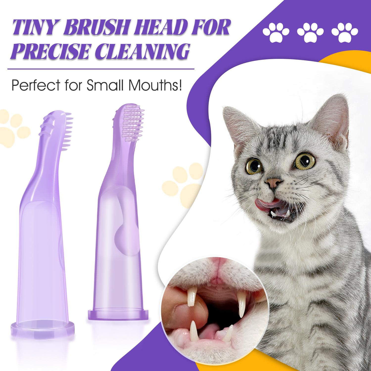 Cats & Puppies Finger Toothbrush-Extended design fits fingers up to 0.82” wideR, designed for kittens and puppies, Finger Toothbrush for Dogs, comes with self-adhesive naming and dental health card