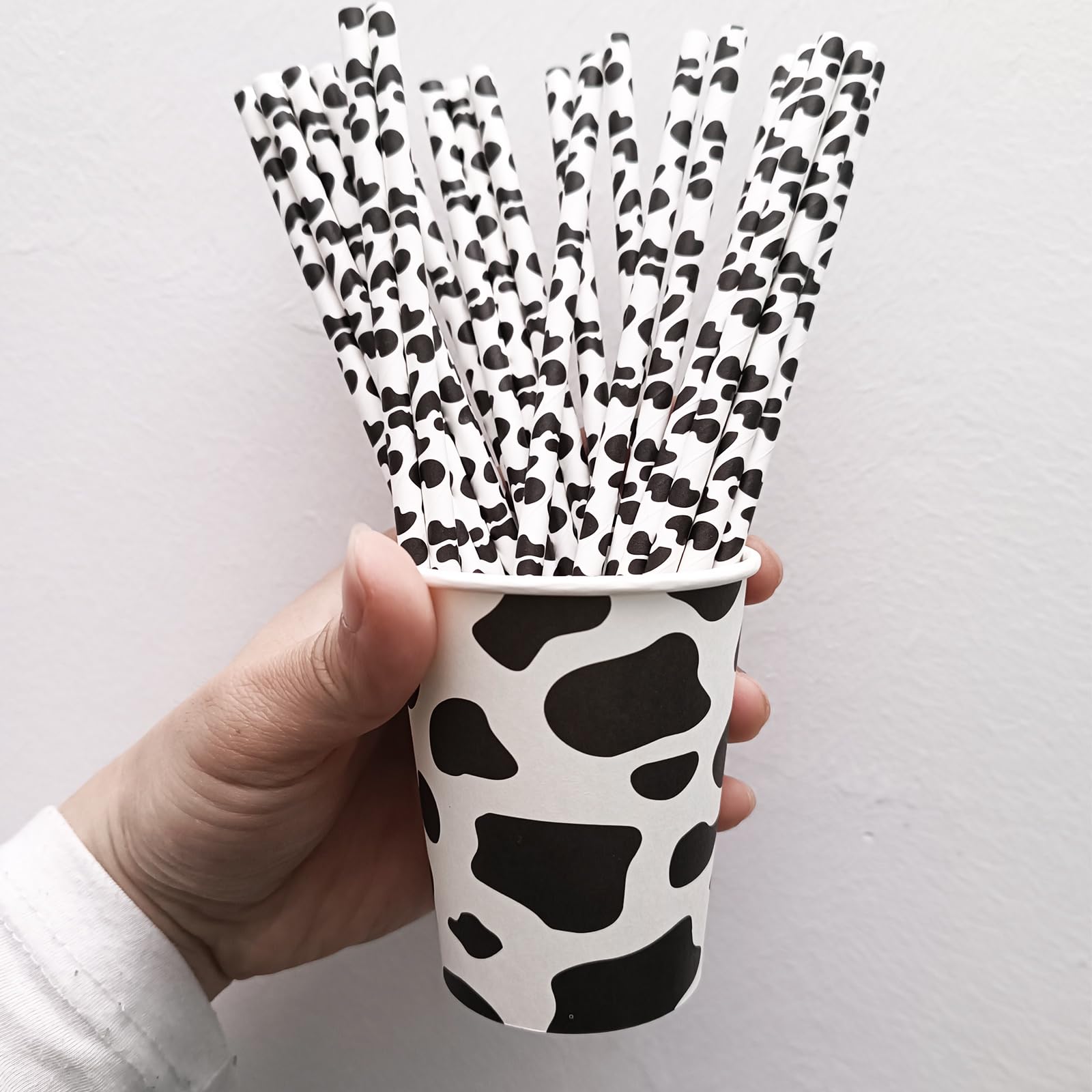 EaciTown 30 Pcs Cow Cups Cowgirl Cups Cow Print Paper Cups Cow Party Favors Cowgirl Baby Shower Decorations Farm Birthday Party Supplies, 9 OZ, Black/White