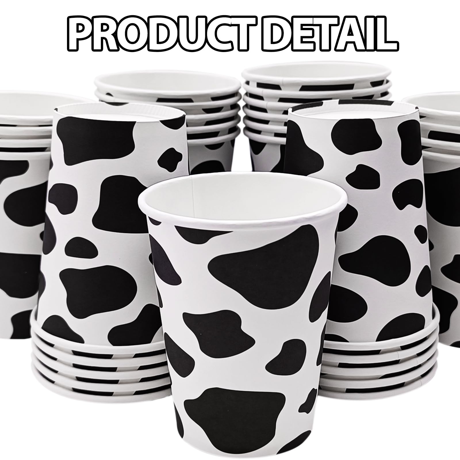 EaciTown 30 Pcs Cow Cups Cowgirl Cups Cow Print Paper Cups Cow Party Favors Cowgirl Baby Shower Decorations Farm Birthday Party Supplies, 9 OZ, Black/White