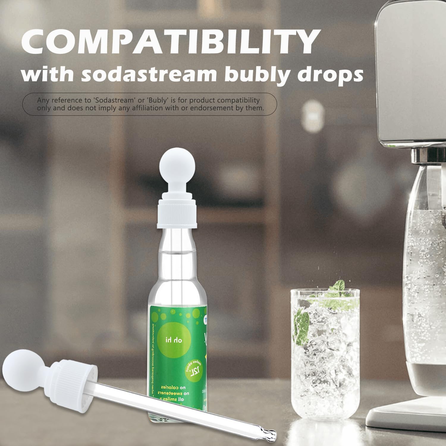 Oxyooh Glass Dropper Pipettes Compatible with Bubbly Drops SodaStream Dropper Bubly Drops SodaStream Flavors for Soda Stream Accessories (4 Pack)