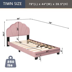 Gustonhon Upholstered Twin Size Platform Bed for Kids,Twin Bed Frame with Slatted Bed Base and Playful Headboard for Teens Girls,No Boxing Spring Needed (Pink)