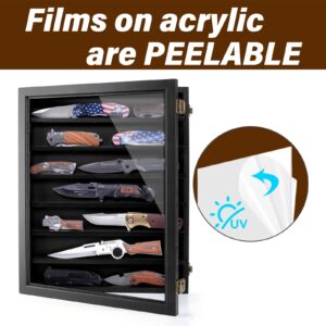 ULTRGEE Pocket Knife Display Case, Knife Collection Display Shadow Box for Wall Military Folding Knife Showcase Display Cabinet with Acrylic Panel and Removable Dual Recessed Shelves