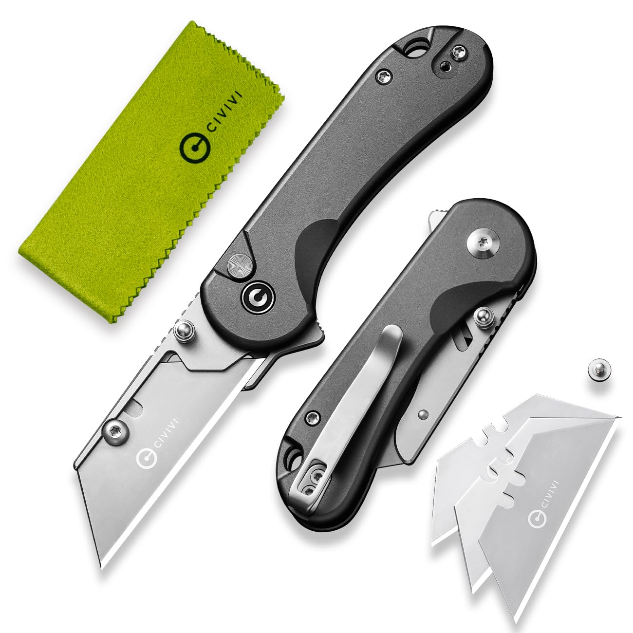 CIVIVI Folding Utility Knife Box Cutter, Elementum Utility Pocket Edc Knife with 3Pcs Extra Razor Blades, Three Ways to Open, Ideal Gifts for Men Women C23039B-4