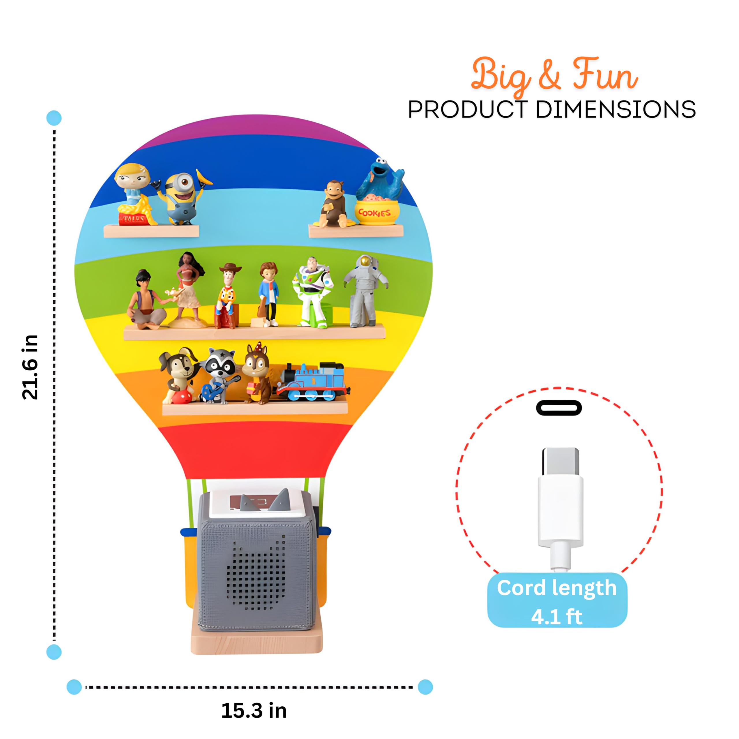 BigStep Large LED Magnetic Shelf Compatible with Toniebox, Tonies Figures, Tonies Characters and Other Tonies Accessories - Use as Wall Shelf or Free Standing - Integrated Warm-White LED Strip