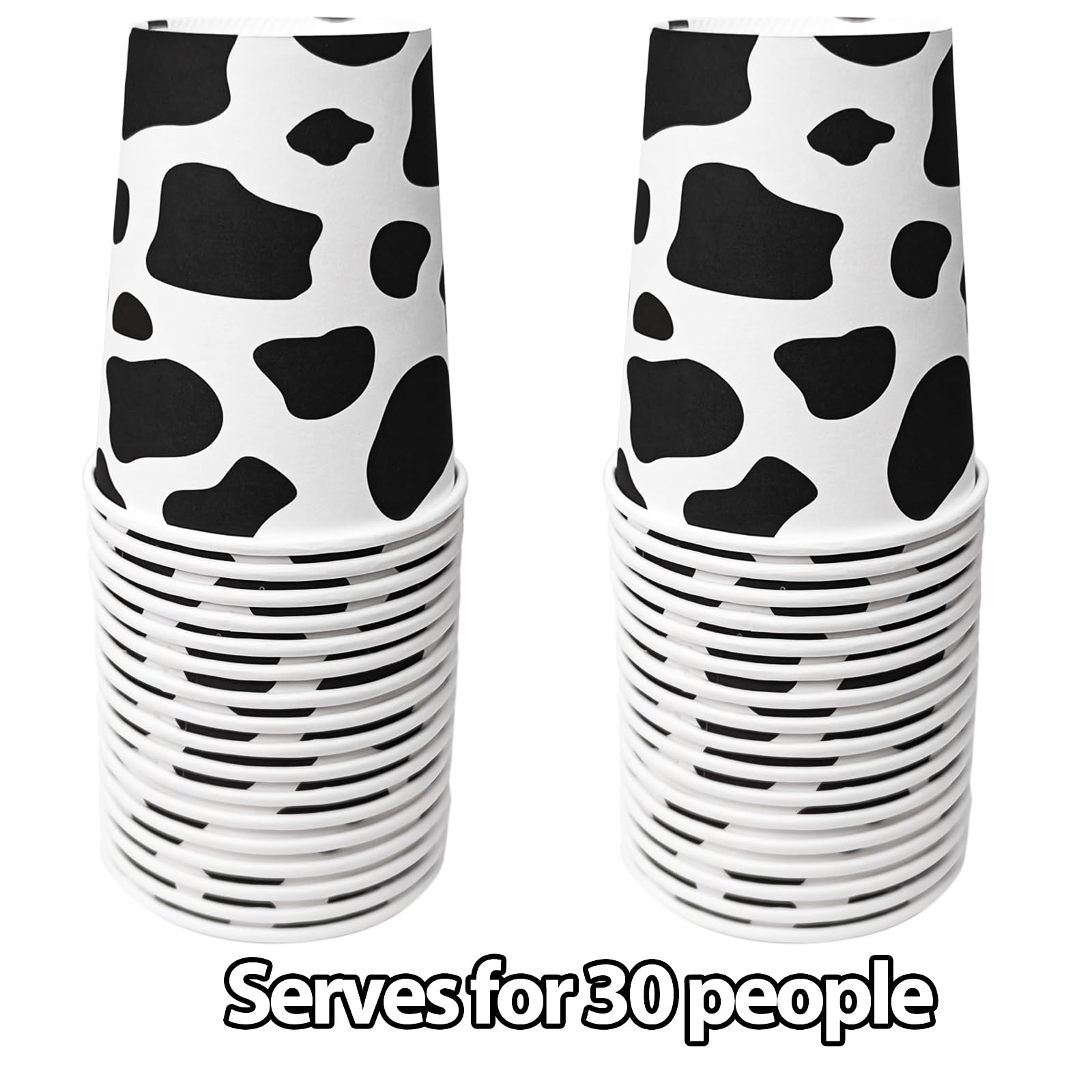 EaciTown 30 Pcs Cow Cups Cowgirl Cups Cow Print Paper Cups Cow Party Favors Cowgirl Baby Shower Decorations Farm Birthday Party Supplies, 9 OZ, Black/White