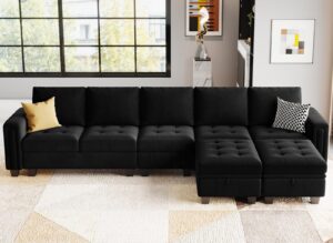 belffin large velvet l shaped sectional sofa couch with reversible double chaises modular sectional sofa couch with storage ottomans convertible sectional sofa black