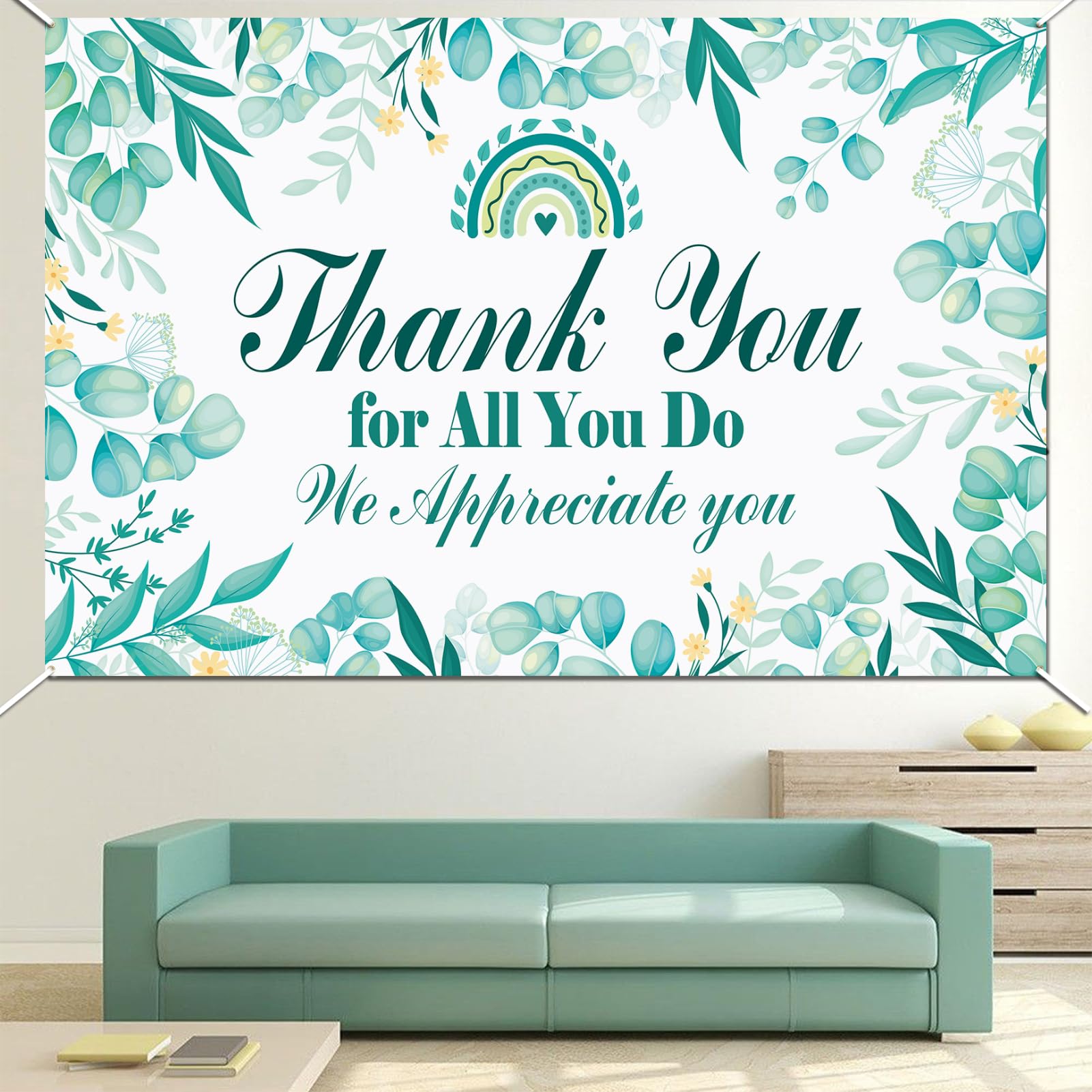 HOWAF We Appreciate You Party Decorations Backdrop Banner, Thank You for All You Do Banner for Thanks to Staff Teachers Doctor Nurses Staff, Team Appreciation Week Green Banner Party,72.8" x 43.3"