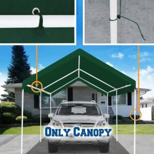 Rutile 10 x 20 FT Carport Replacement Cover, Heavy Duty Car Tarp Canopy Tent Replacement Top w/Ball Bungees Green (Only Top Cover, Frame is not Included)