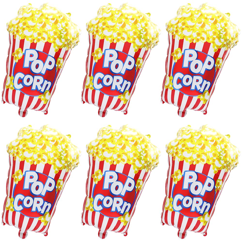 Big Popcorn Balloon Movie Night Party Decoration Carnival Circus Party Supplies, 6 Pack Cartoon Movie Popcorn Balloons Food Mylar Balloons For Happy Birthday Baby Shower Bridal Wedding Supplies