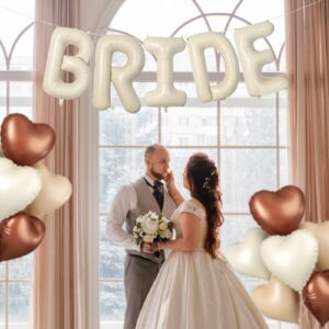 40 Inch Cream BRIDE Balloons, Large Letter Balloons Foil Helium Balloons, Beige Mylar Big Alphabet Balloons, Cream Balloon Letters for Wedding Engagement Bride To Be Party Decorations