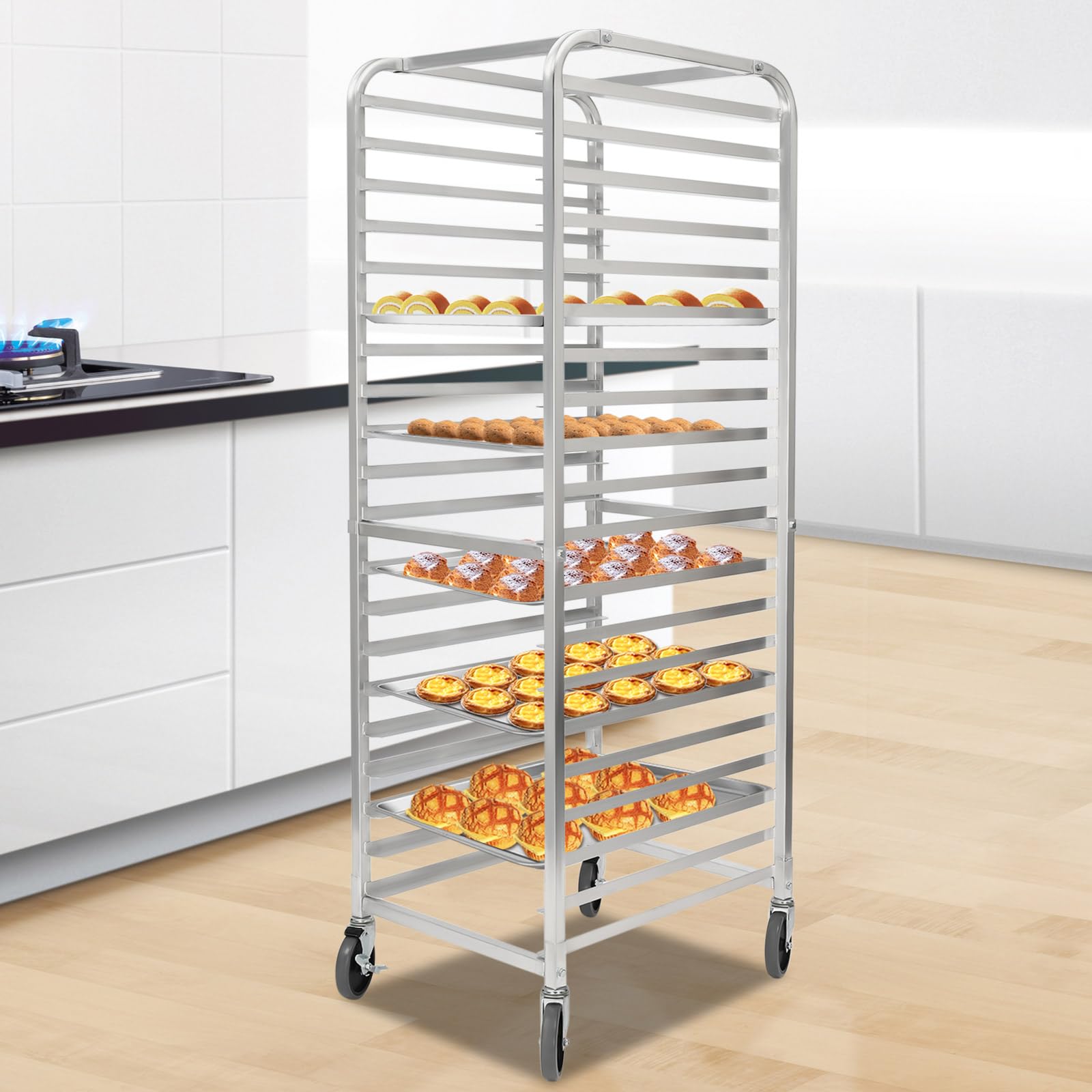 YIYIBYUS Baking Pan Rack, 20-Tier Bakery Rack Commercial Kitchen End Load Bun Sheet Pan Rack with Casters, Racking Trolley Storage for Kitchen Bakery Restaurant Catering