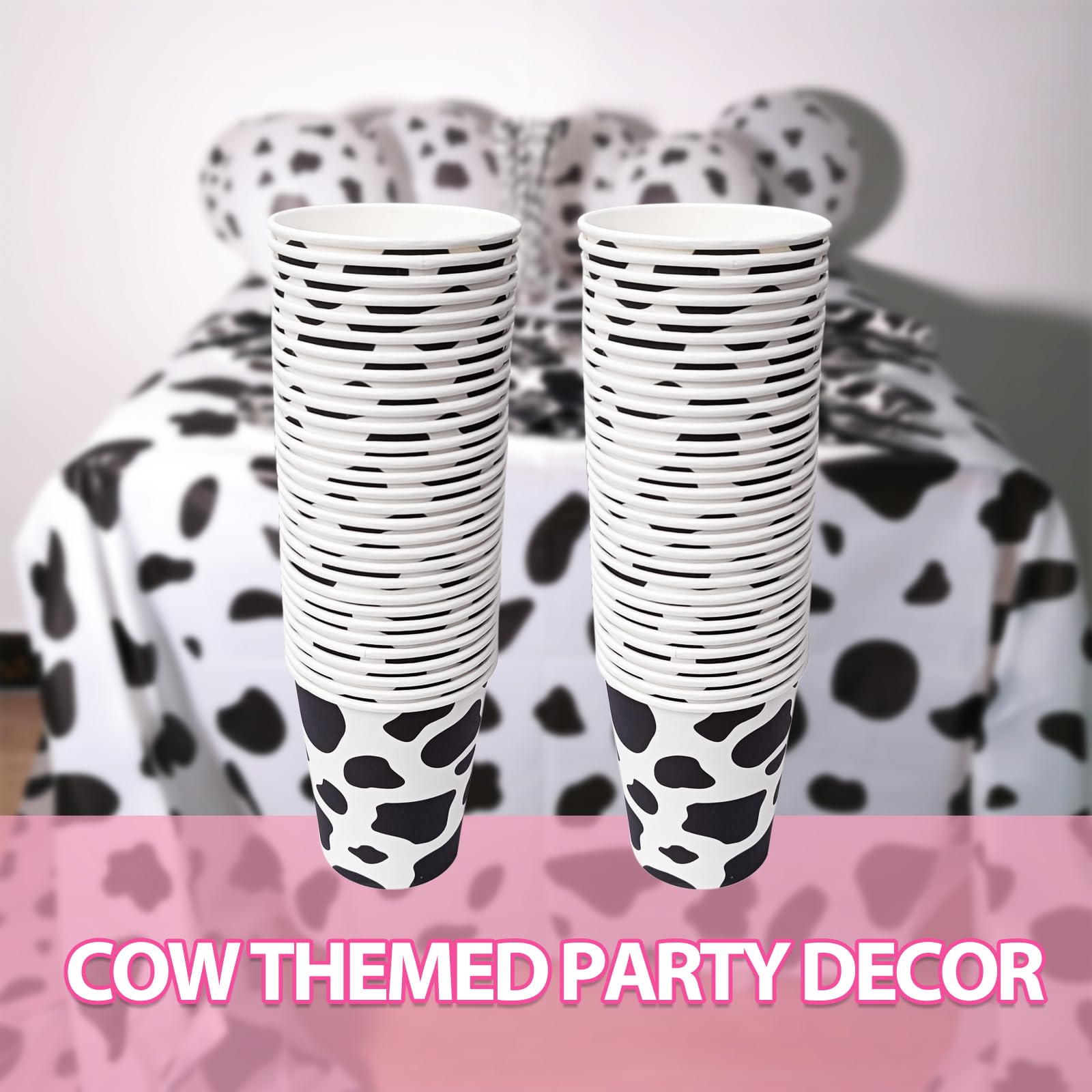 EaciTown 30 Pcs Cow Cups Cowgirl Cups Cow Print Paper Cups Cow Party Favors Cowgirl Baby Shower Decorations Farm Birthday Party Supplies, 9 OZ, Black/White