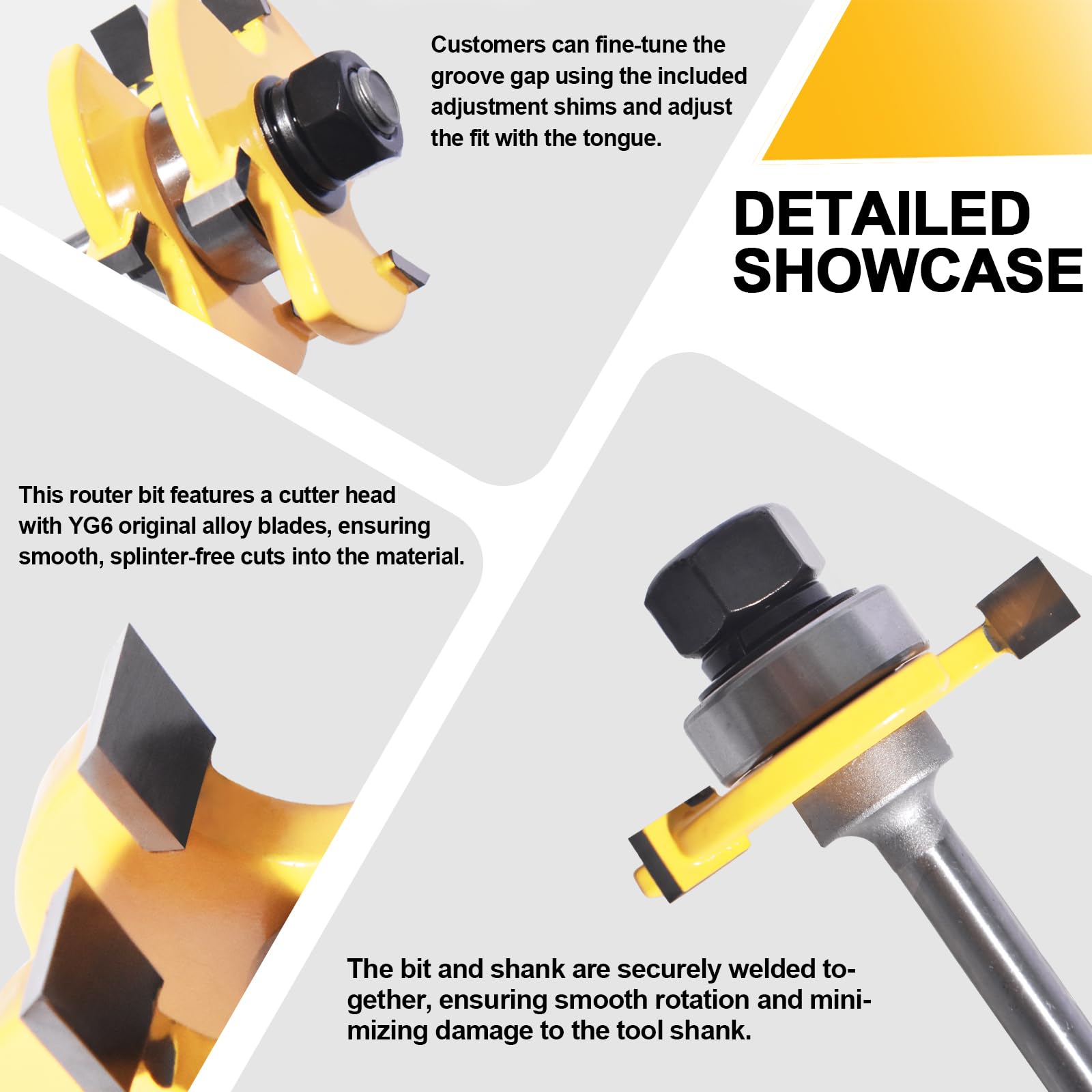 Tongue and Groove Router Bit Set of 2 Pieces,Router Bits 1/4 Shank,3 Teeth Adjustable T Shape Wood Milling Cutter,Router Bits,Lock Miter Router Bit,Shank Router Bit,Tongue and Groove Router Bit