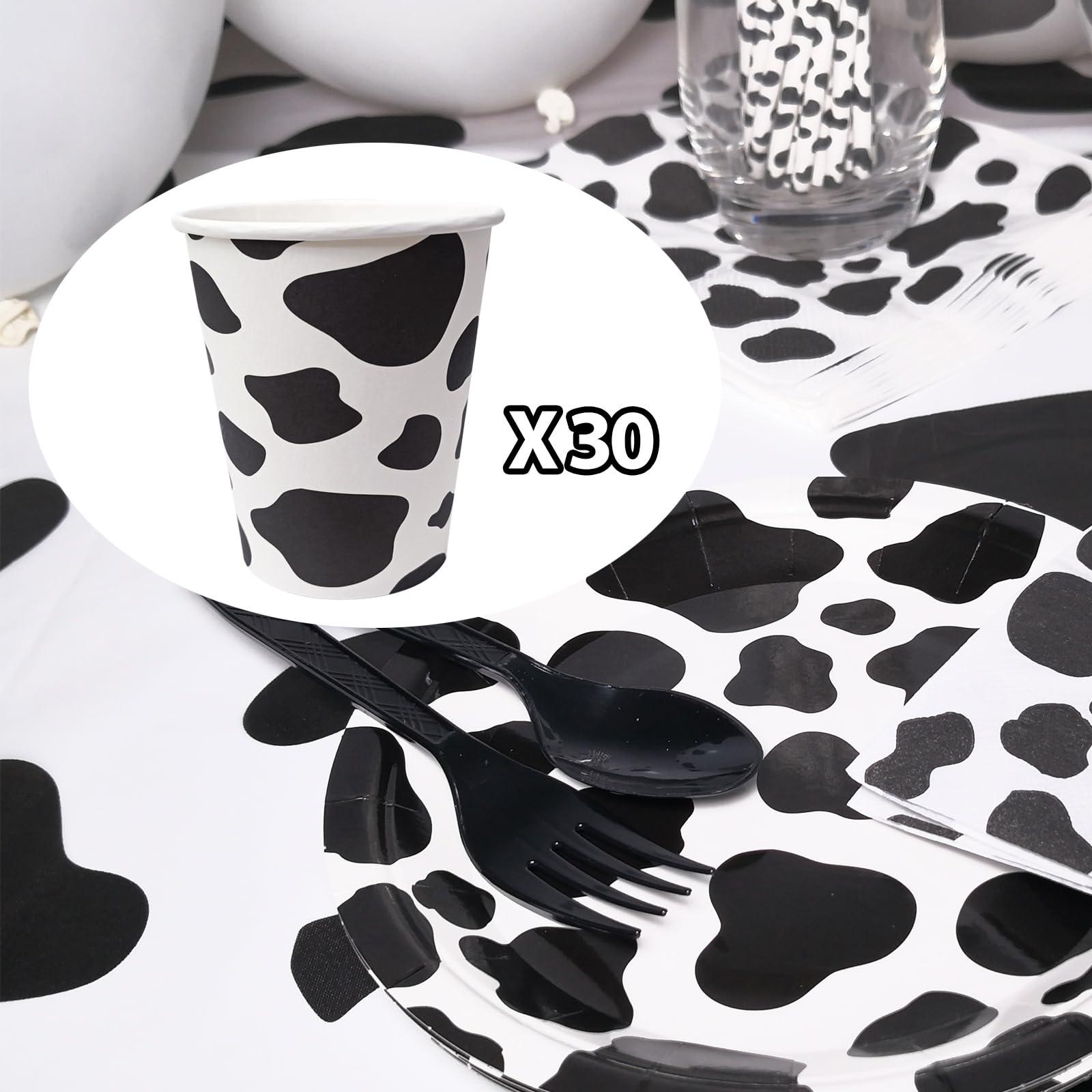 EaciTown 30 Pcs Cow Cups Cowgirl Cups Cow Print Paper Cups Cow Party Favors Cowgirl Baby Shower Decorations Farm Birthday Party Supplies, 9 OZ, Black/White