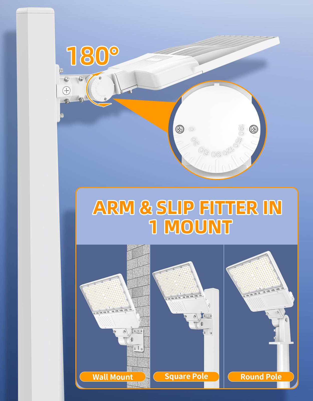 200W LED Parking-Lot-Light Arm & Slip Fitter, UL & DLC Listed 28000LM 5000K Parking Lot Light with Photocell, IP65 Commercial Street Pole Lights AC100-277V for Driveways, Roadway Lighting (White)