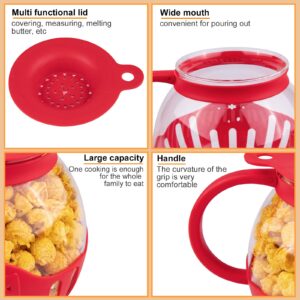 WURJEEIK Glass Microwave Popcorn Popper with 3-in-1 Multifunctional High Temperature Resistant Glass Popcorn Jar Silicone Lid for Family Party Red 1 pack