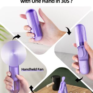 Cutnut Portable Handheld Fan, 3-Speed Foldable Mini Pocket Fan, USB-C 2000mAH Rechargeable Small Quiet Hand Fan, Personal Lash Fan for Travel, Outdoor, Home, Ideal Gifts for Women, Purple