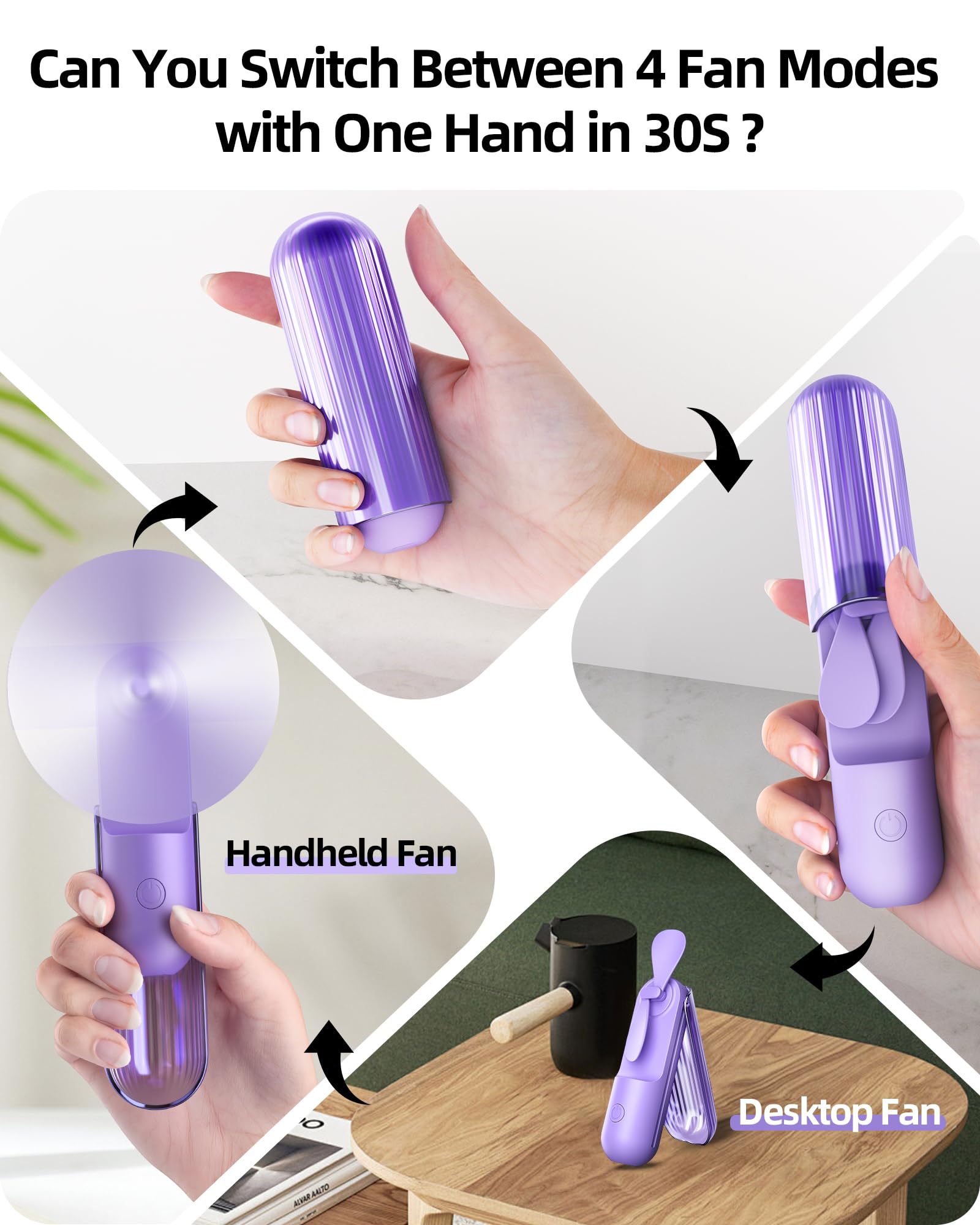 Cutnut Portable Handheld Fan, 3-Speed Foldable Mini Pocket Fan, USB-C 2000mAH Rechargeable Small Quiet Hand Fan, Personal Lash Fan for Travel, Outdoor, Home, Ideal Gifts for Women, Purple