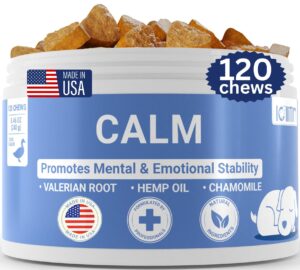 lollitin calming chews for dogs - separation anxiety, grooming, fireworks, storms, barking - reduce stress, tension - all-natural - duck flavor - 120 chews - small, medium, large dogs, all breeds