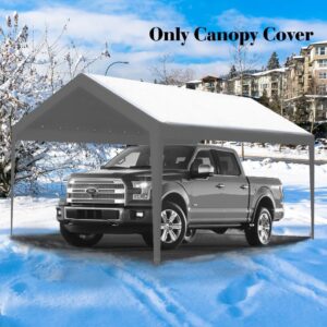 Rutile 12 x 20 FT Carport Replacement Cover, Heavy Duty Car Tarp Canopy Tent Garage Top Shelter Cover with Fabric Leg Pole Skirts and Ball Bungees Gray (Only Top Cover, Frame is not Included)