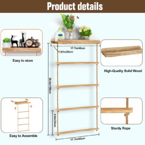 Grenfield Blanket Ladder Wooden 5-Tier, 2-in-1 Towel Racks & Blanket Ladders Quilt Rack Towel Holder Rack Ladder Shelves Decorative Ladder for Living Room Bedroom Bathroom Home Decor