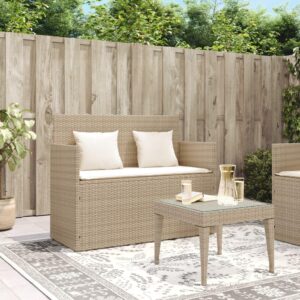 vidaXL Outdoor Loveseat Bench - Beige Poly Rattan, Weather-Resistant Patio Furniture with Cushions, Under-Seat Storage, and Gas Spring