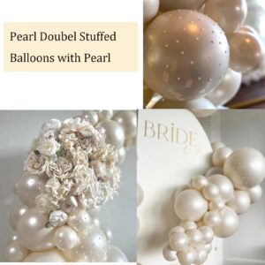 Pearl Balloon Arch Pearl White Sand Double Stuffed Balloons Arch With Pearl Stickers 5/10/12/18 Inch Bridal Shower Balloon Arch Pearl Ivory Balloon Garland For Wedding Birthday Baby Shower Decorations