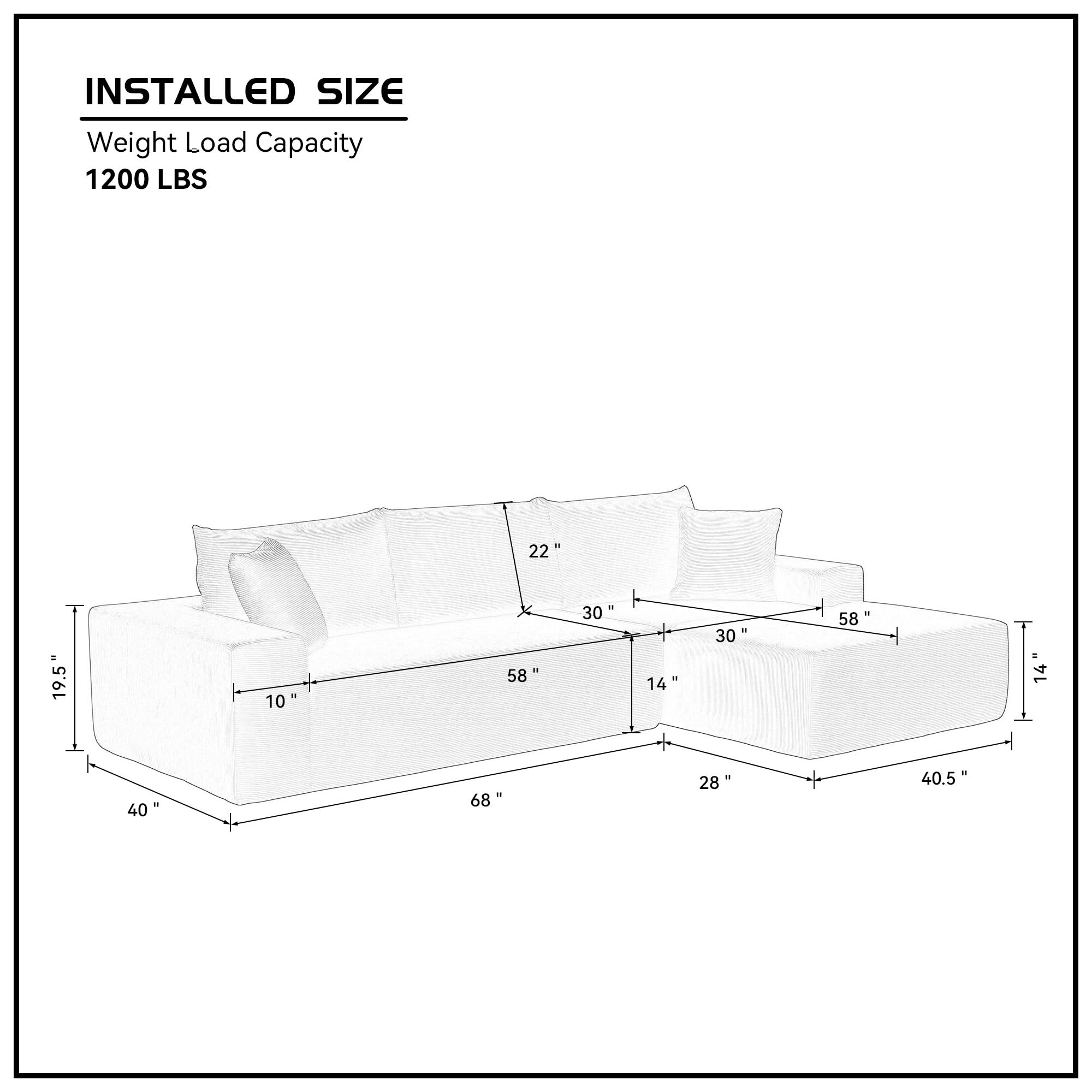 DEINPPA Modern Minimalist Style Modular Sofa Couch with Pillows and Back Support, Deep Sectional Sofa Furniture Set, 4-Seater Corduroy L-Shaped Sofa-Beige (Left Facing Chaise)