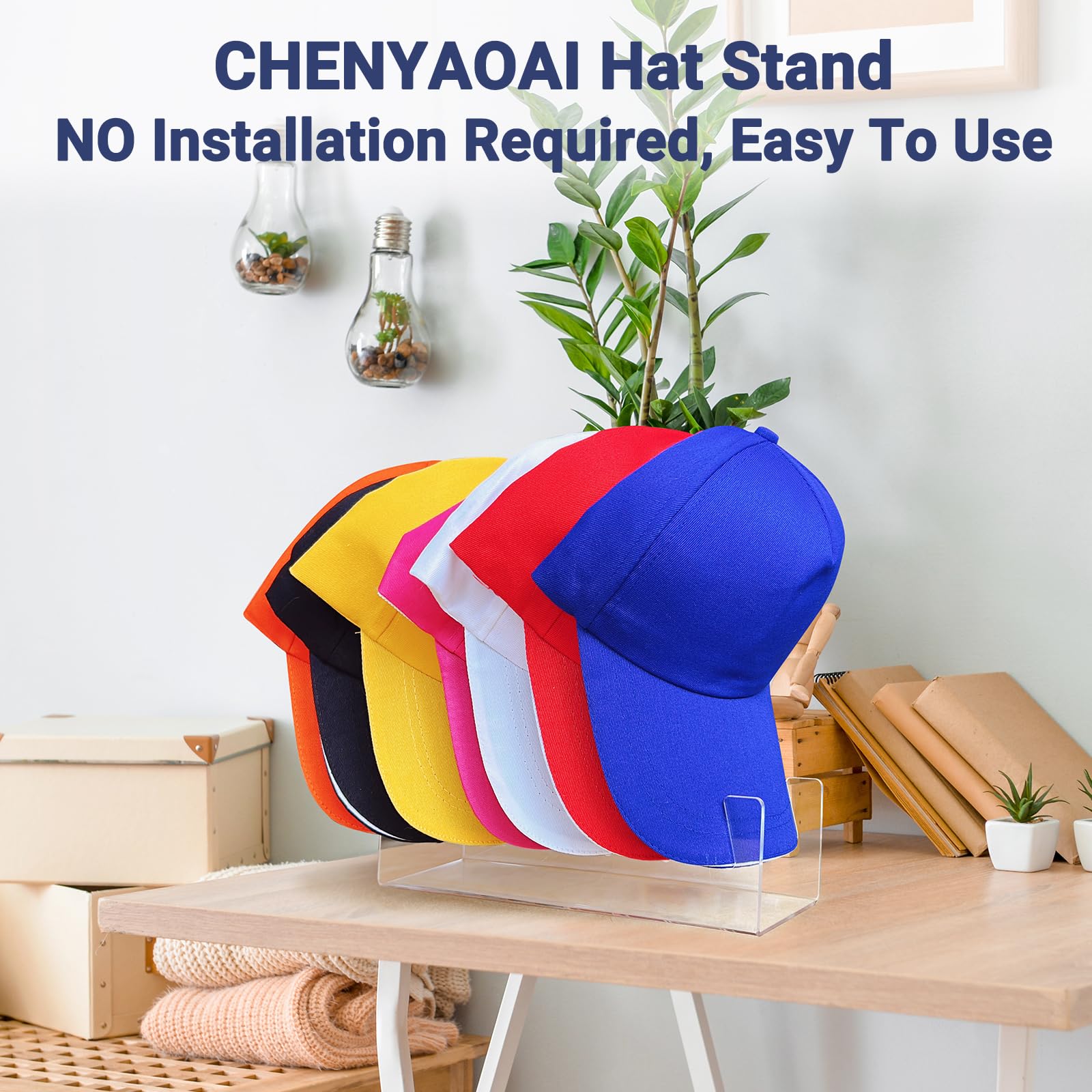 CHENYAOAI 2 Pack Hat Stand for Baseball Caps Display and Organizer, No Install Acrylic Hat Holder for 14 Baseball Caps for Bedroom, Closet, Dresser 2024 New (Clear)