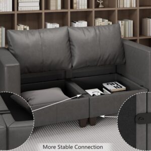 EASE MOOSE Convertible Modular Couch U Shaped Sofa with Storage Seat, Faux Leather Modular Sectional Sofa Oversized Sleeper Sofa with Reversible Chaises, Grey