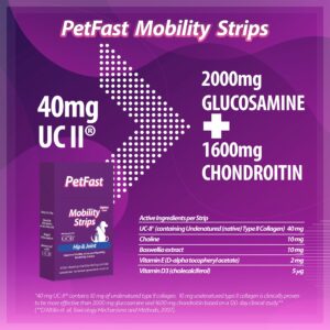 PETFAST Mobility Strips for Hip & Joint - Fast-Acting Oral Supplement with UC-II® for Dogs and Cats - Joint Health Support with Boswellia, Choline, Vitamin E & D3 - Fast Dissolving Strips