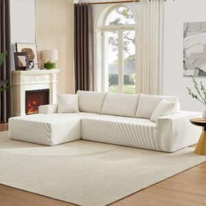 DEINPPA Modern Minimalist Style Modular Sofa Couch with Pillows and Back Support, Deep Sectional Sofa Furniture Set, 4-Seater Corduroy L-Shaped Sofa-Beige (Left Facing Chaise)