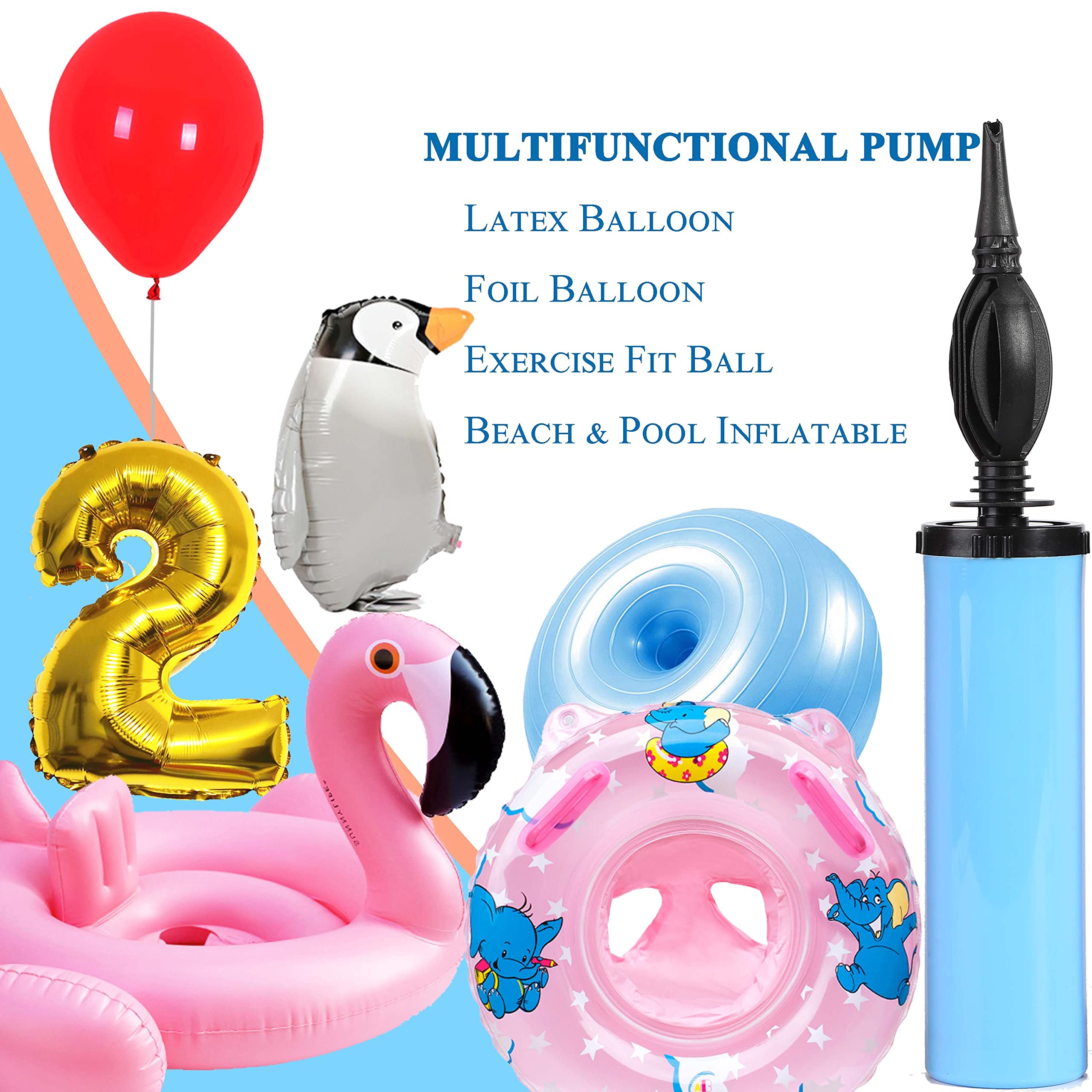 Blue & Red Manual Balloon Pump 2 Pack, Two-Way Handheld Air Pump for Kids’ Party Balloons Supplies, Balloon Inflator by Hand, Manual Pump for Children's Balloons (Blue & Red - 2Pack Macaron)